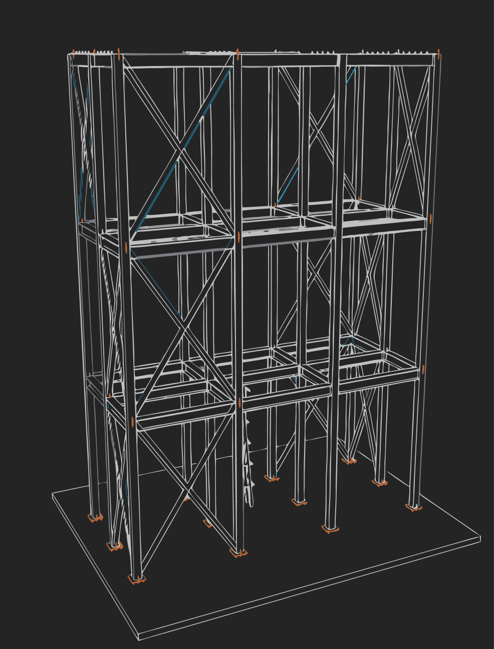 Wireframe 3D model of a structural steel frame
